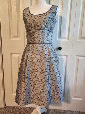 Blue Embroidered Silk Dress